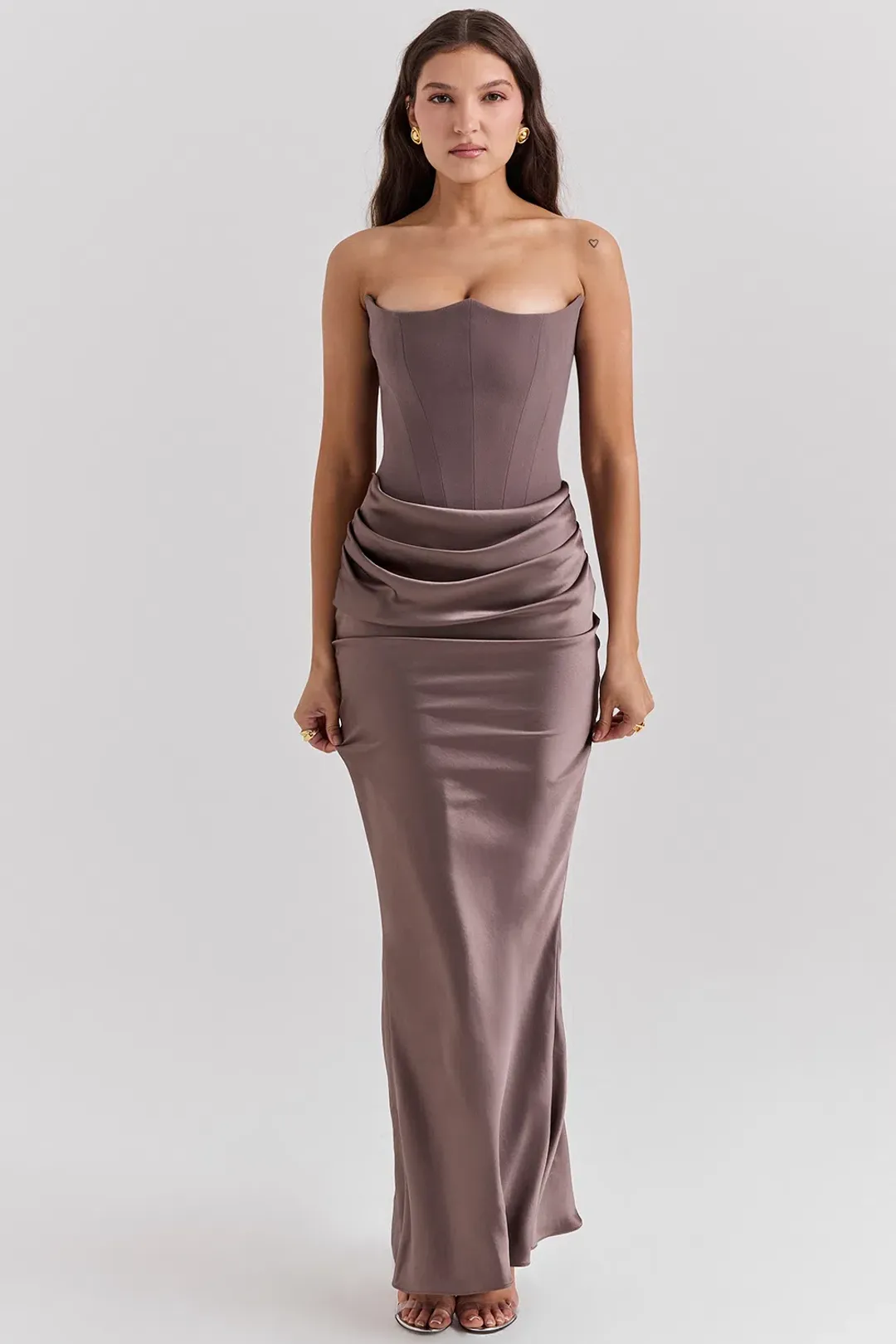 House of CB Persephone Strapless Corset Maxi Dress Smoke Size XS / AU 6 (Regular Cup) for rent on The Volte - main image