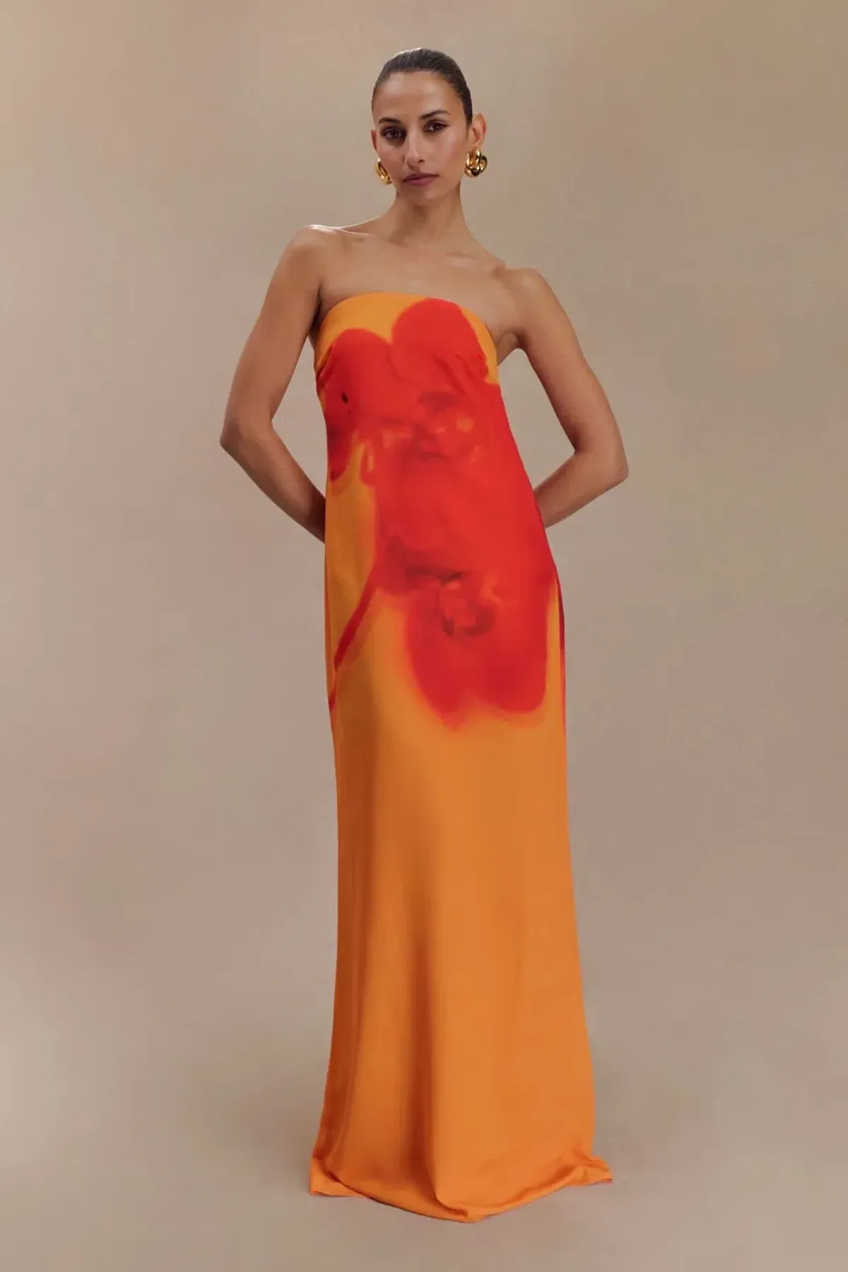 Meshki Amaya Strapless Maxi Dress Koi Orchid Print Size S/AU 8 - Image 1