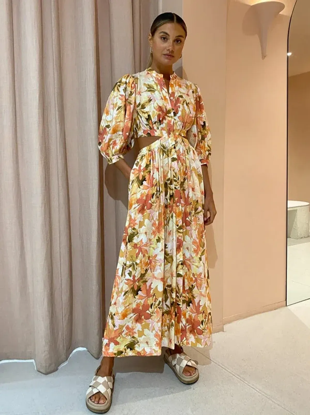 Significant Other Svana Linen Blend Midi Dress Watercolour Floral Size 10 - Image 1