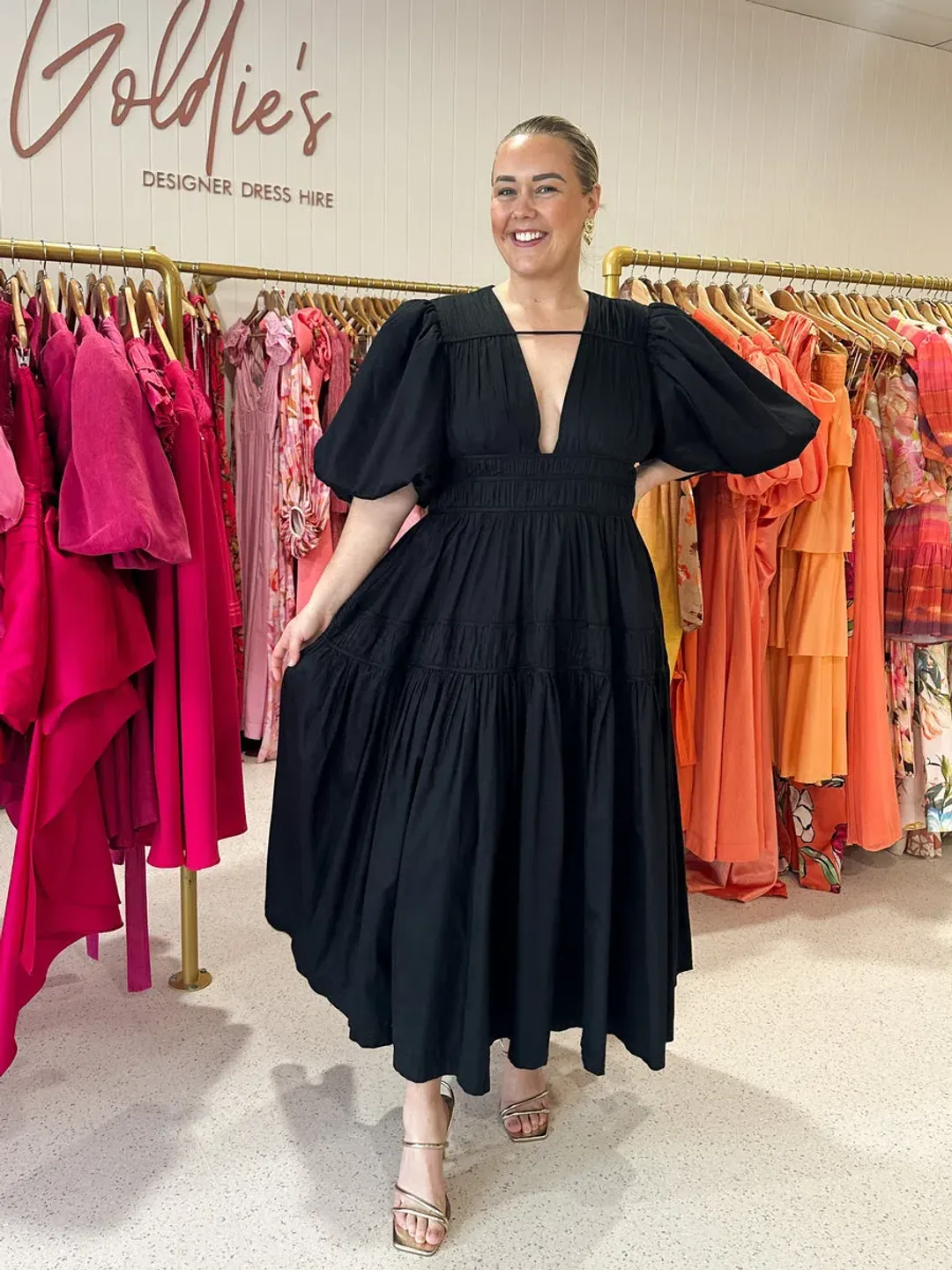 Aje Fallingwater Ruched Midi Dress Black Size XXL/AU 16 for rent on The Volte - main image