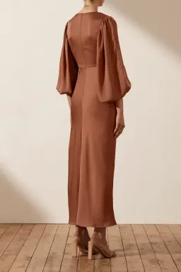 Shona Joy Luxe Front Twist Midi Dress Brown Size 10 for rent on The Volte - image 4