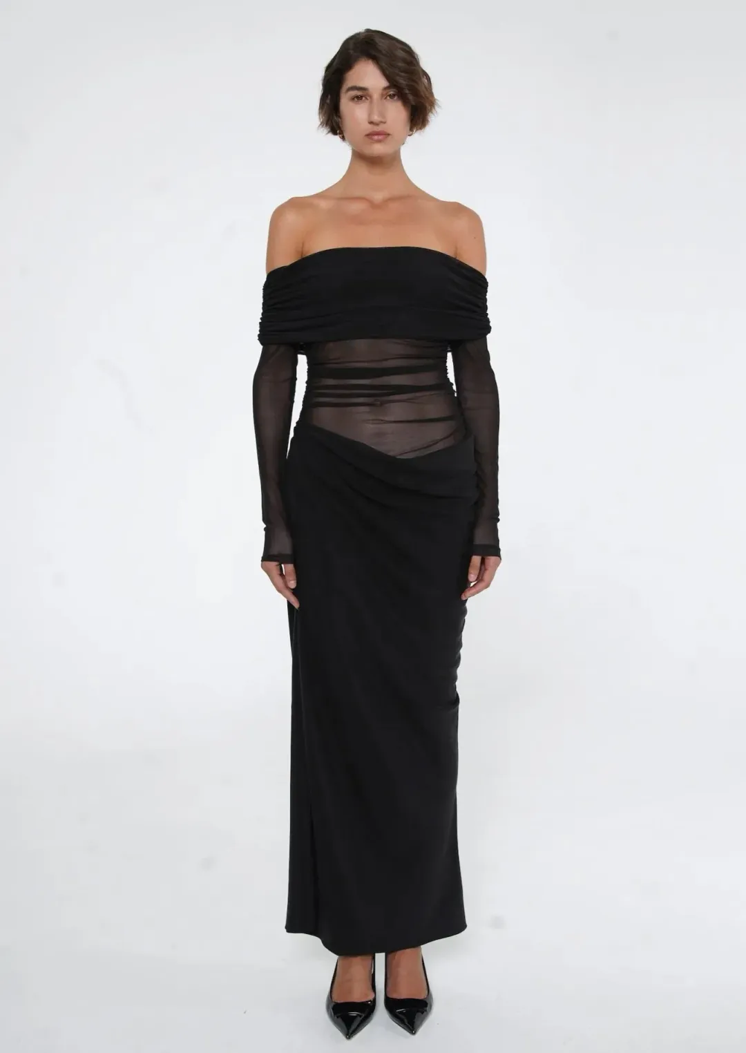 Benni Yasmin Off Shoulder Maxi Dress Black Size 10 for rent on The Volte - main image