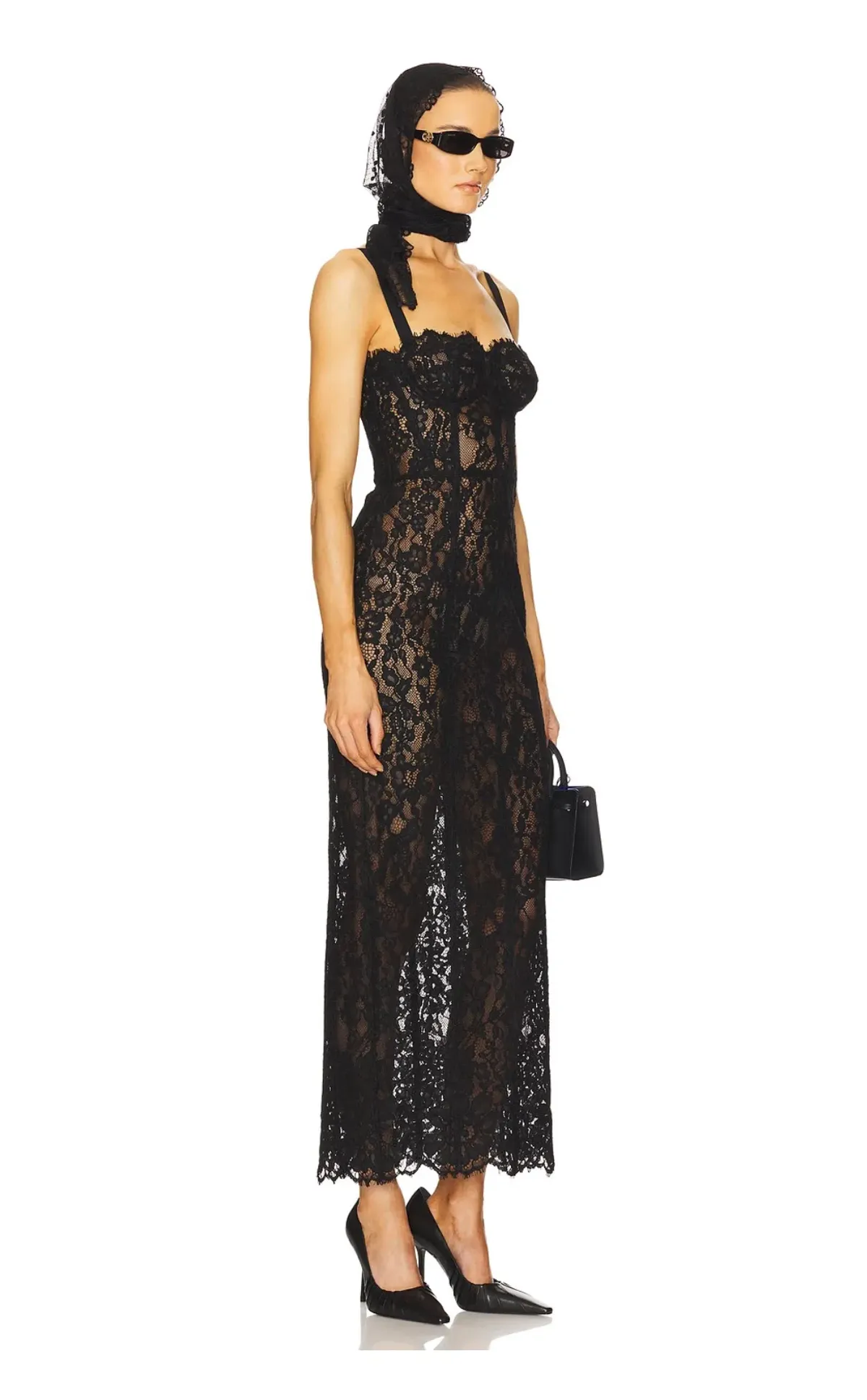 Helsa Black Lace Column Dress Black Size 8 - Image 3