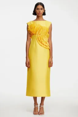 Acler Glynde Midi Dress Yellow Size AU 10 for rent on The Volte - image 1