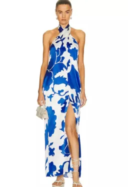 SIR Esme Halter Dress Blue Print Size AU 8 for rent on The Volte - image 1