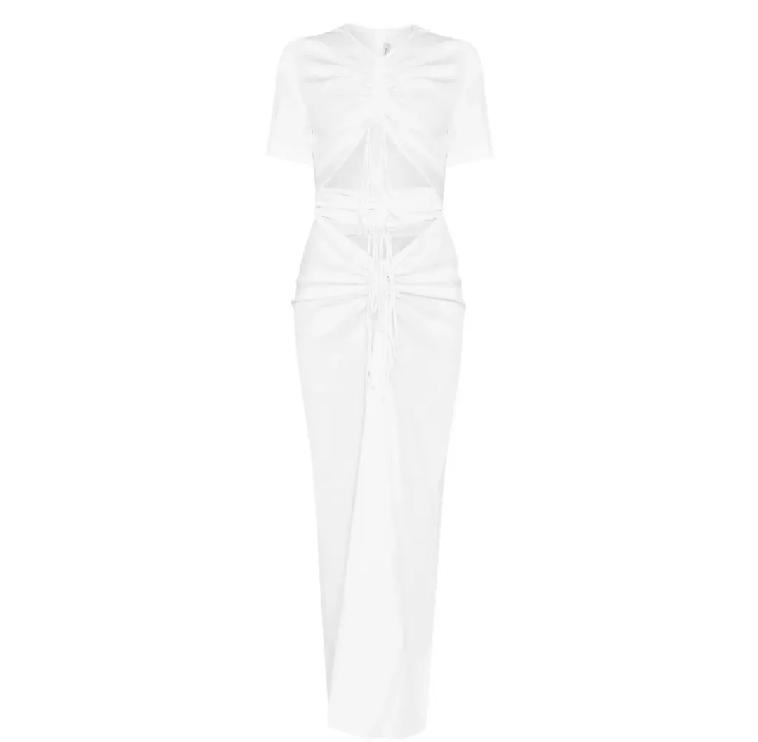 Christopher Esber White Ruched Tee Midi Dress White Size 6 for rent on The Volte - main image