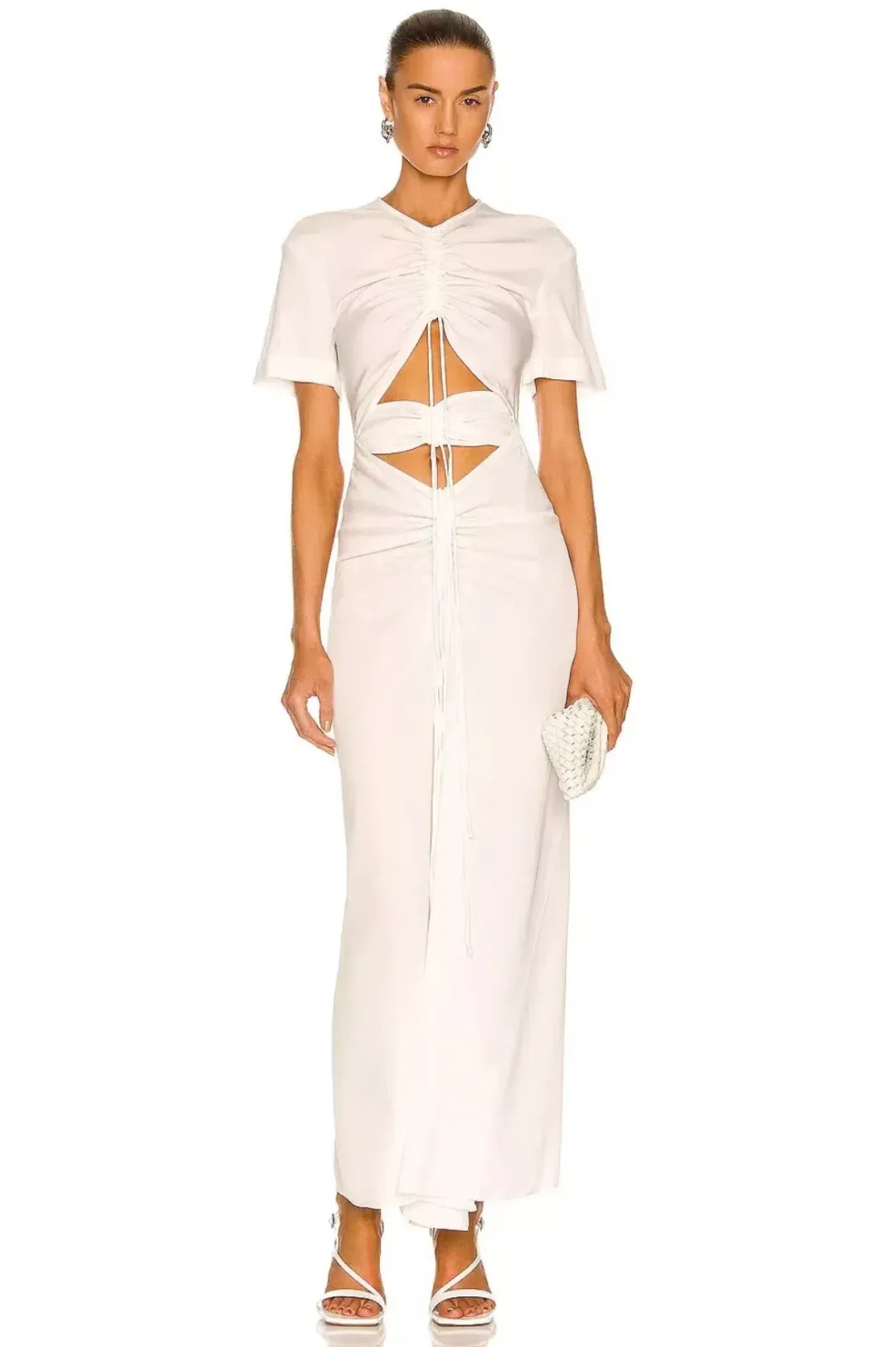 Christopher Esber White Ruched Tee Midi Dress White Size 6 for rent on The Volte - main image
