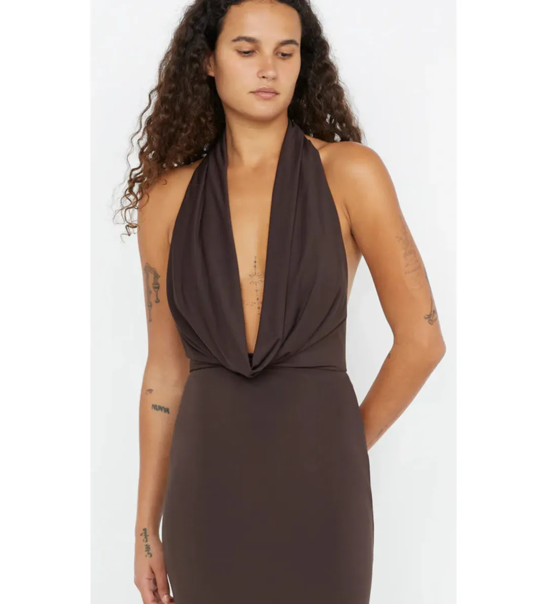 Bec & Bridge Nessie Neck Maxi Dress Dark Chocolate Size 6 for rent on The Volte - main image