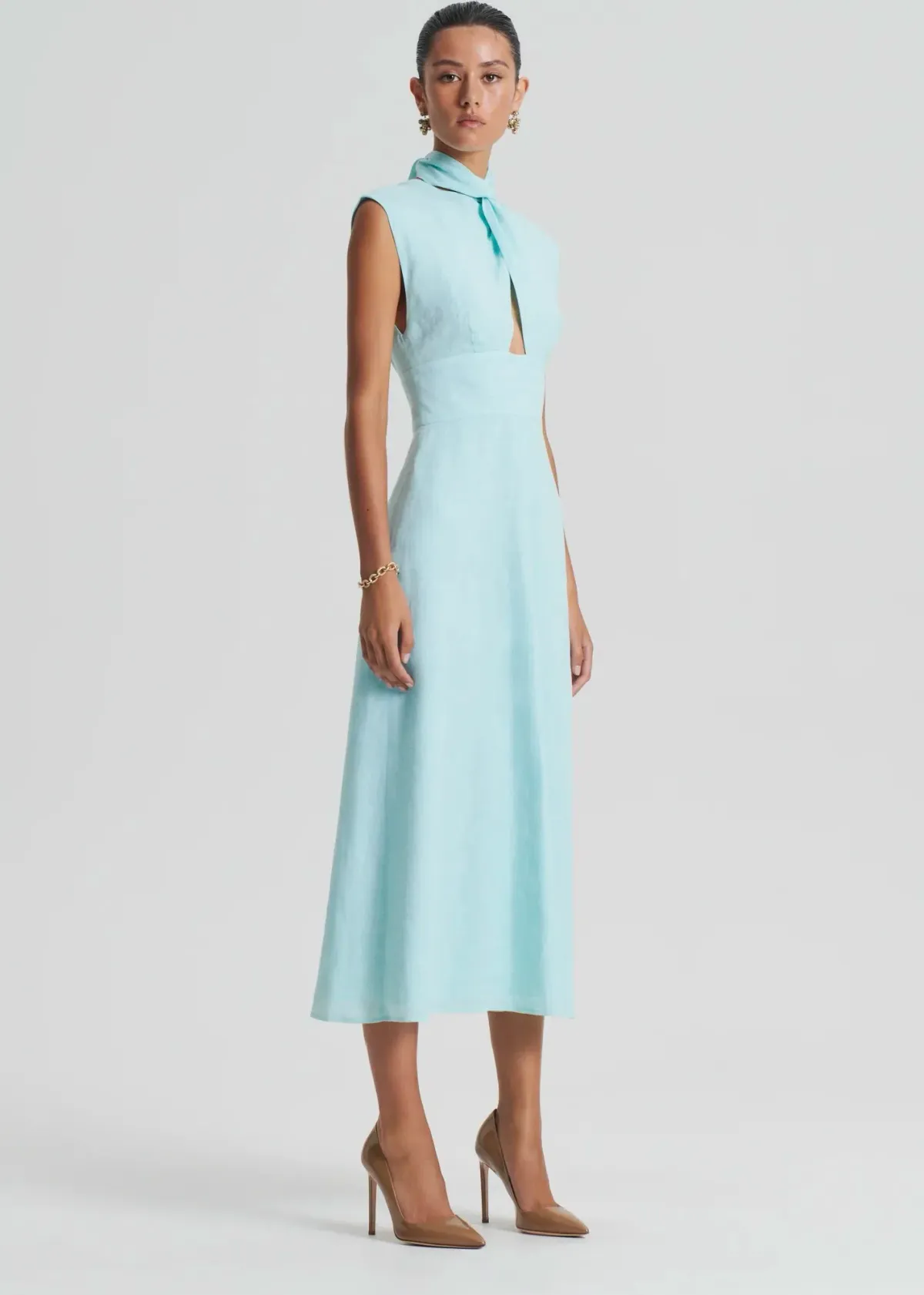 Italian Linen Turban Twist Blue Dress Size 12 - Image 3