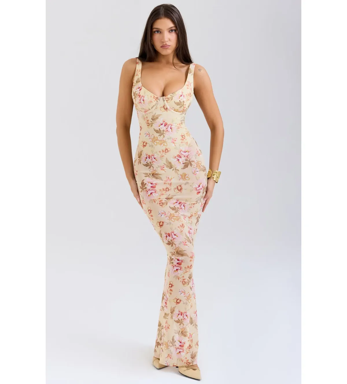 House of CB Robina Honeyflower Sheer Maxi Dress Print Size XS/AU 6 - Image 1