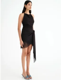 Benni Carolina Fringe Halter Mini Dress Black Size 10 for rent on The Volte - image 2