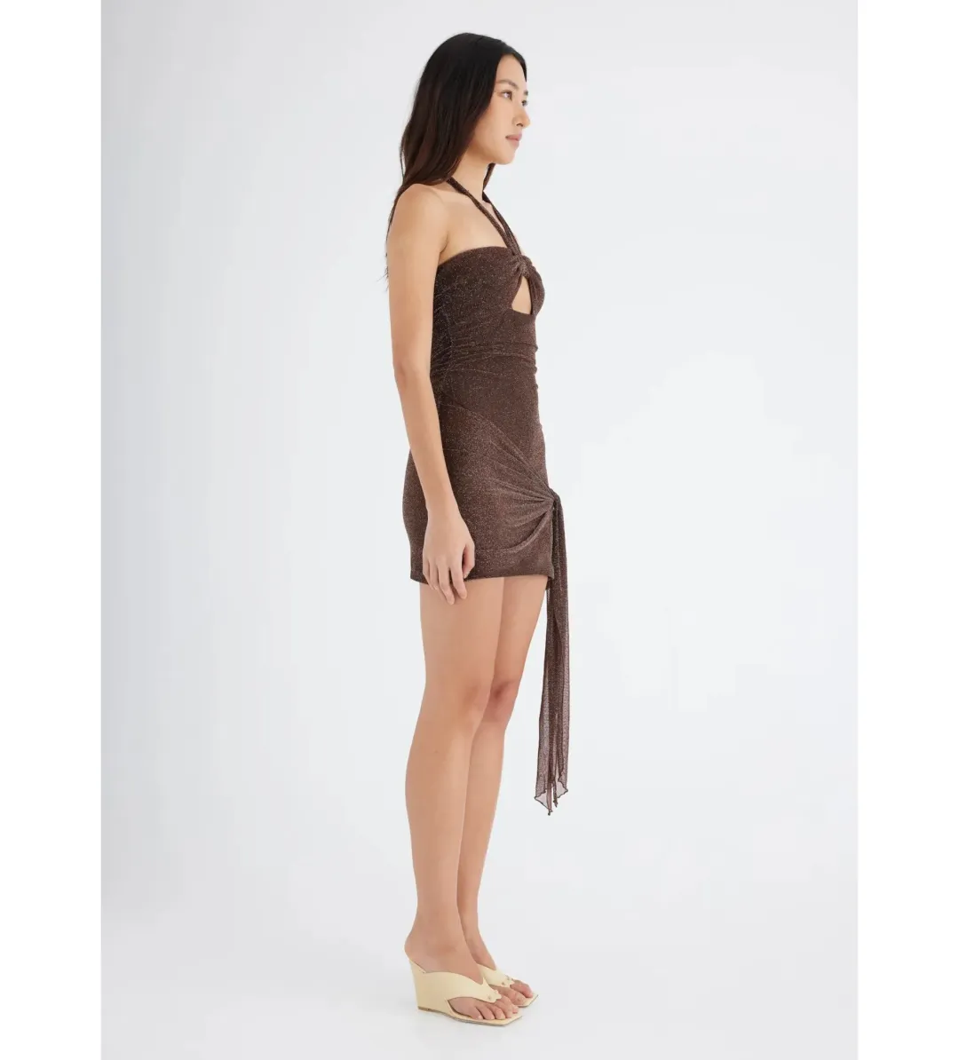 Benni Prianka Halter Mini Dress Espresso Size AU 10 for rent on The Volte - main image