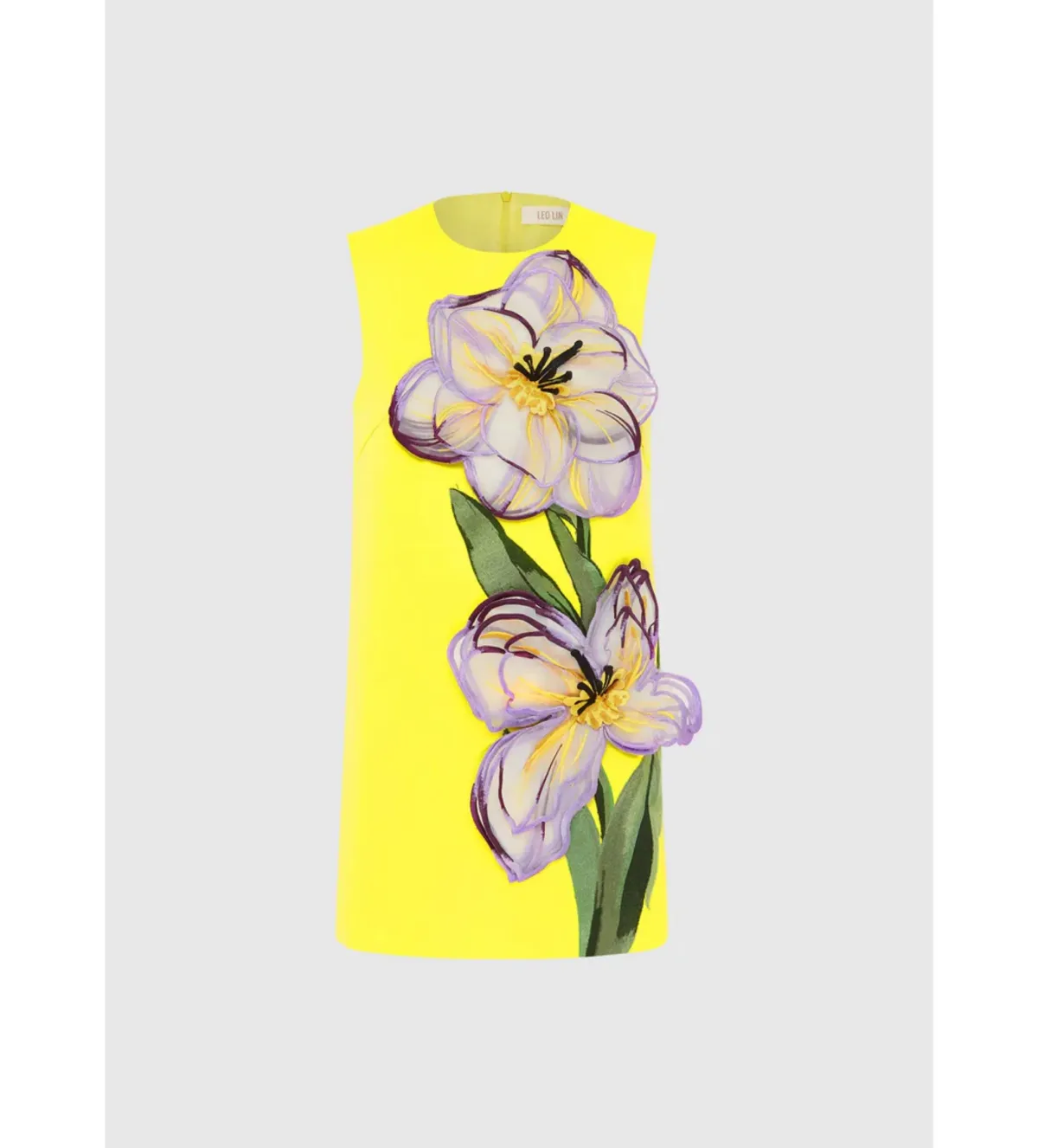 Leo Lin Yvonne Appliqué Floral Mini Dress Iris Print in Yellow Size AU 10 - Image 4