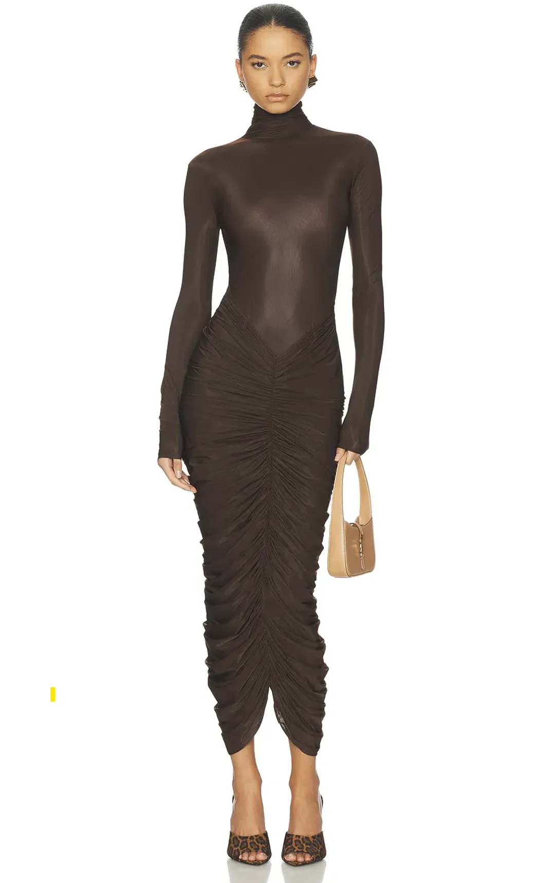 Helsa The Super Sheer Ruched Dress Brown Size 6 - 8 for rent on The Volte - main image