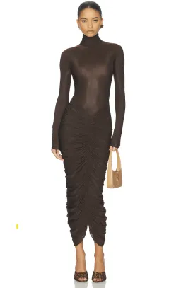 Helsa The Super Sheer Ruched Dress Brown Size 6 - 8 for rent on The Volte - image 1