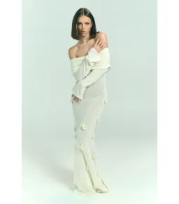 Meshki Kiki Off Shoulder Knit Rose Maxi Dress Ivory Size AU 14 for rent on The Volte - image 4