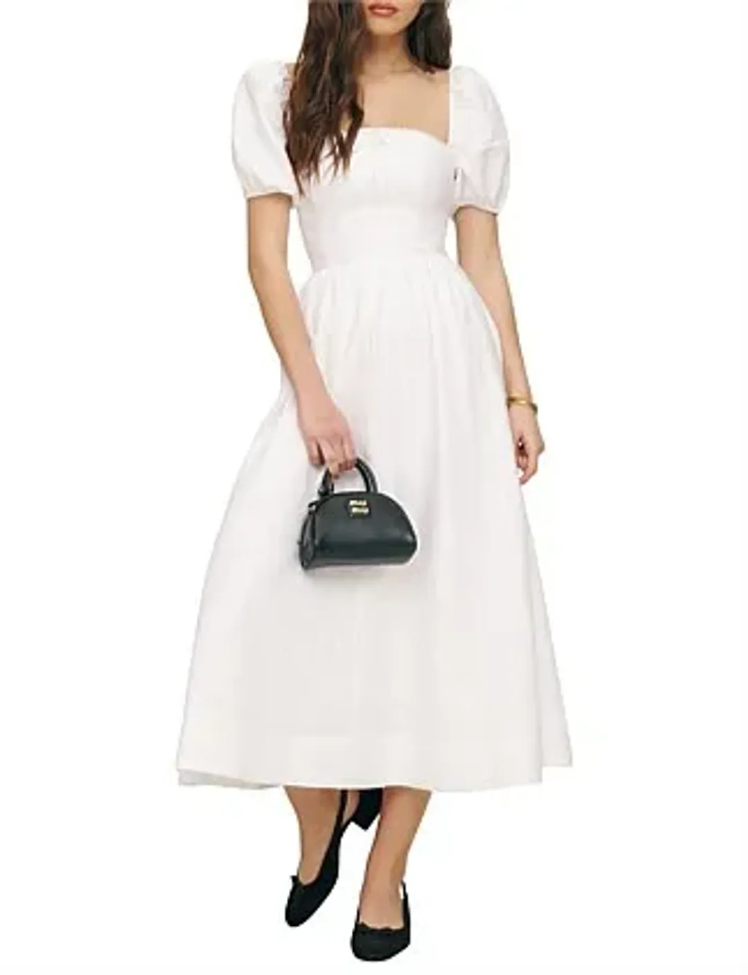 Reformation Marella Linen Midi Dress in White Size AU 6 for rent on The Volte - main image