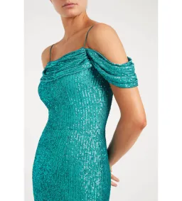 Rebecca Valance Missing Hours Sequence Gown in Green Size 6 for rent on The Volte - image 4