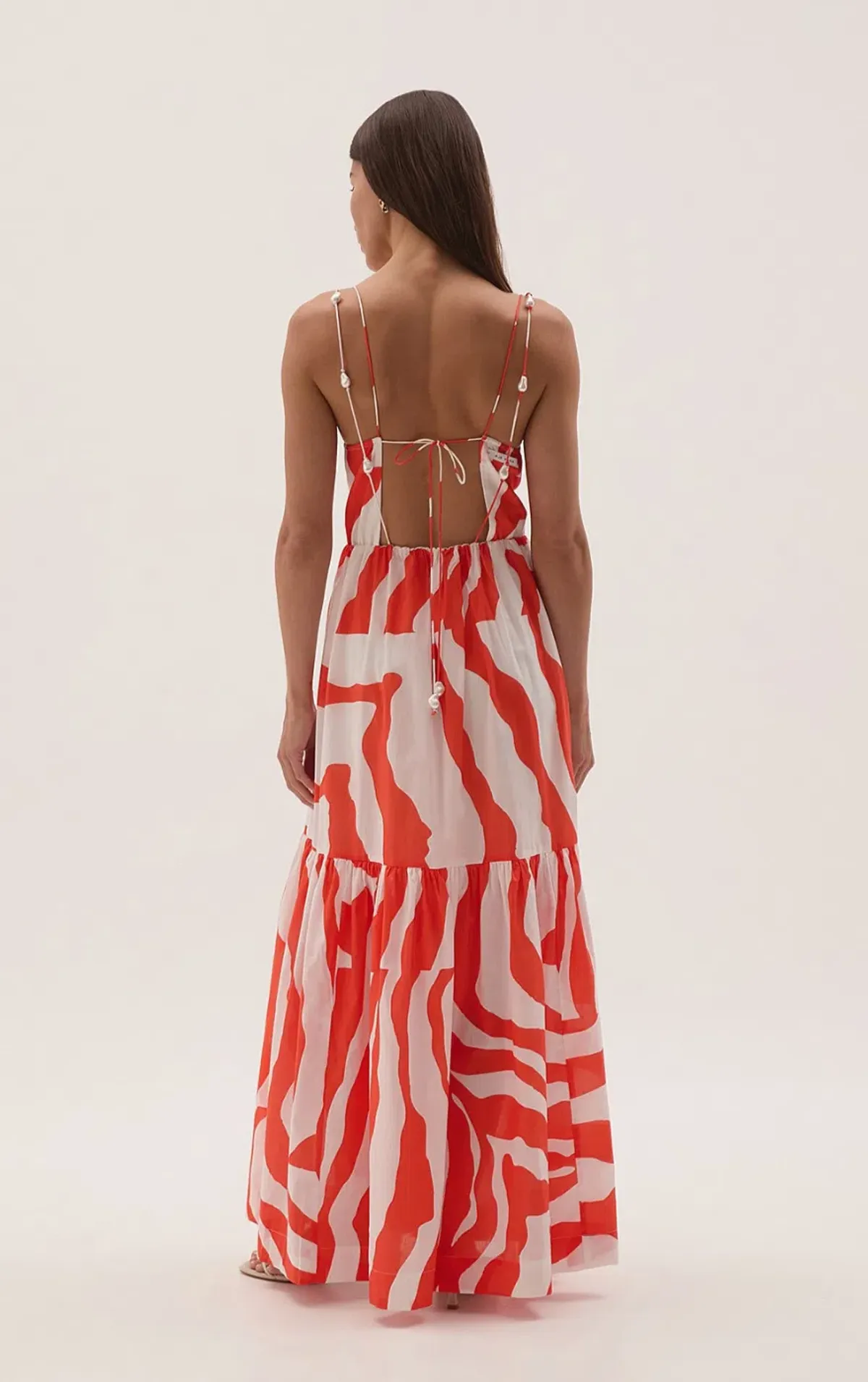 Aje Studios Marley Tiered Maxi Dress Coral Zebra Size AU 14 - Image 3