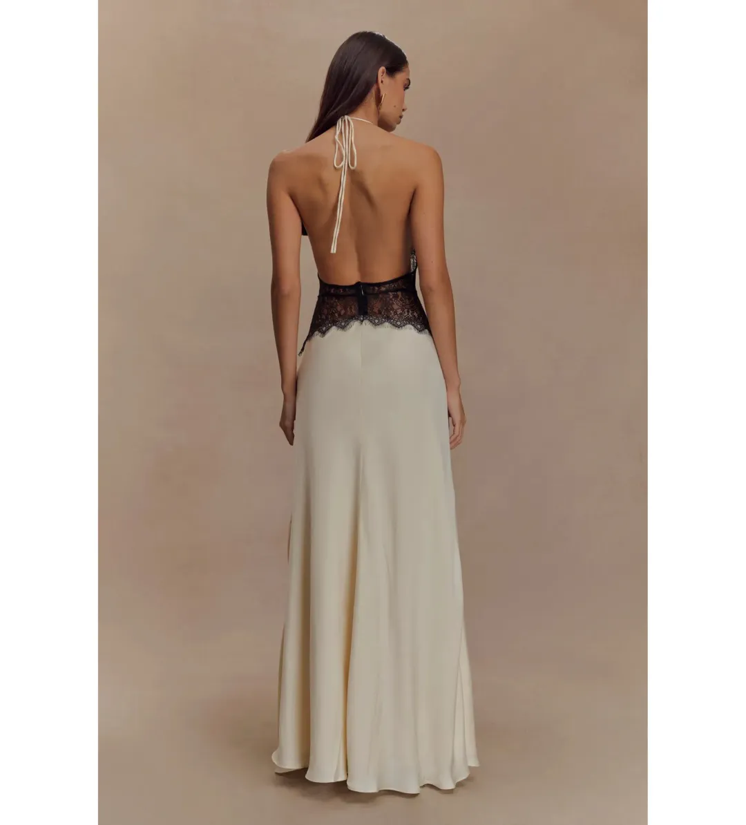 Meshki Dinah Lace and Satin Maxi Dress in Black/Ivory Size S/AU 8 for rent on The Volte - main image