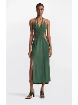 Dion Lee Crochet Midi Knit Halterneck Dress Green Size XS / AU 6 for rent on The Volte - image 1