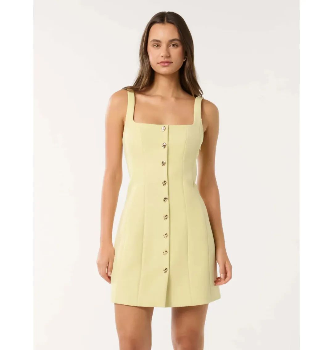 Forever New Penny Button Down Mini Dress Yellow Size 14 for rent on The Volte - main image