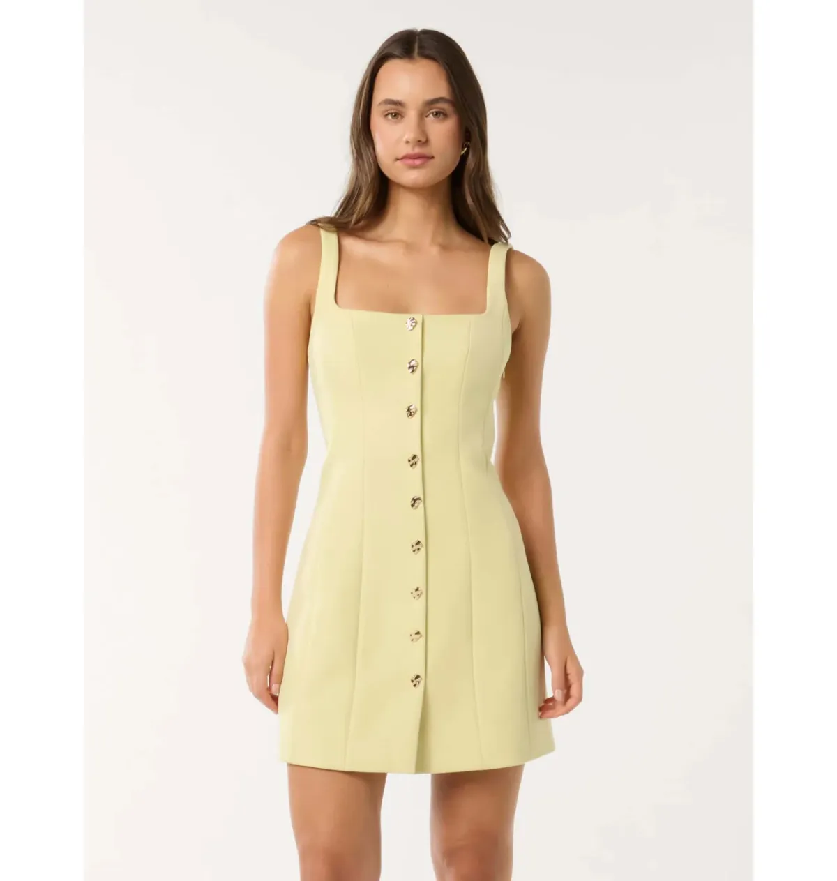 Forever New Penny Button Down Mini Dress Yellow Size 14 for rent on The Volte - main image