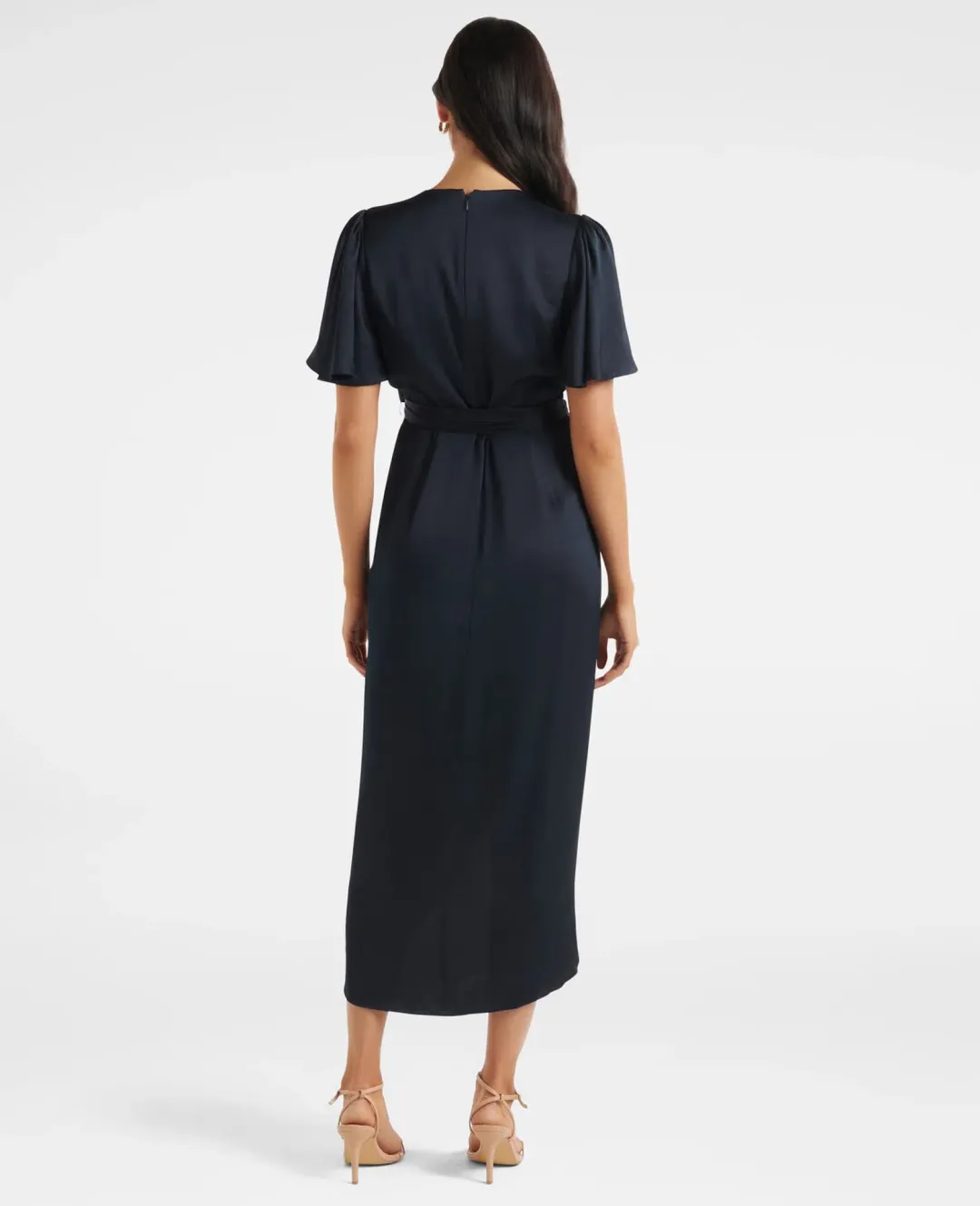 Forever New Carolina Satin Midi Dress in Navy Size 12 for rent on The Volte - main image
