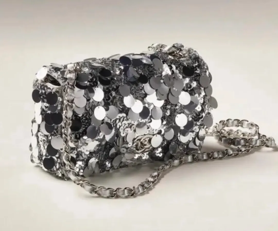Chanel Sequin Mini Bag Silver for rent on The Volte - main image