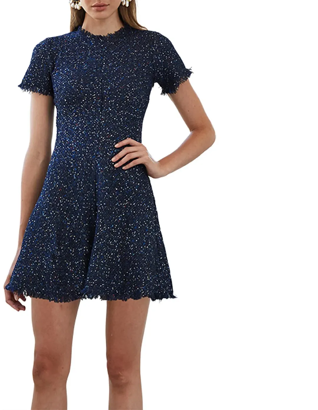 By Johnny Midnight Tweed Tee Mini Dress Navy Size 10 for rent on The Volte - main image