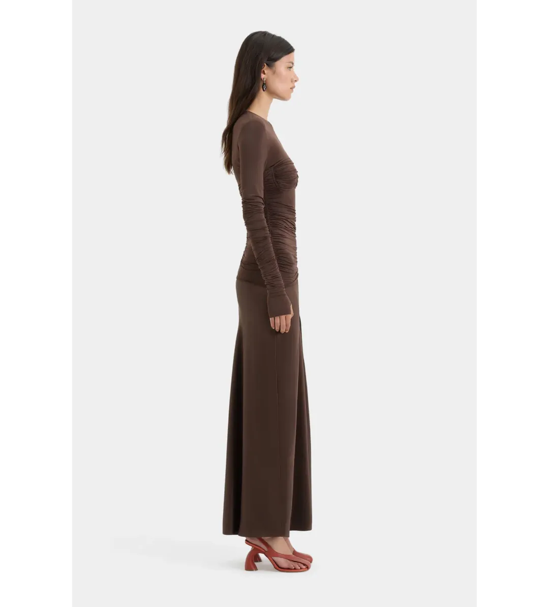 Sir the Label Alessia Draped Gown in Chocolate Size 10 for rent on The Volte - main image