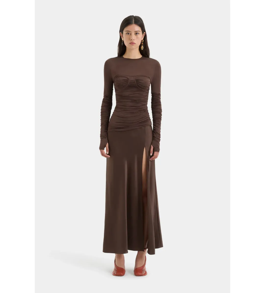 Sir the Label Alessia Draped Gown in Chocolate Size 10 for rent on The Volte - main image