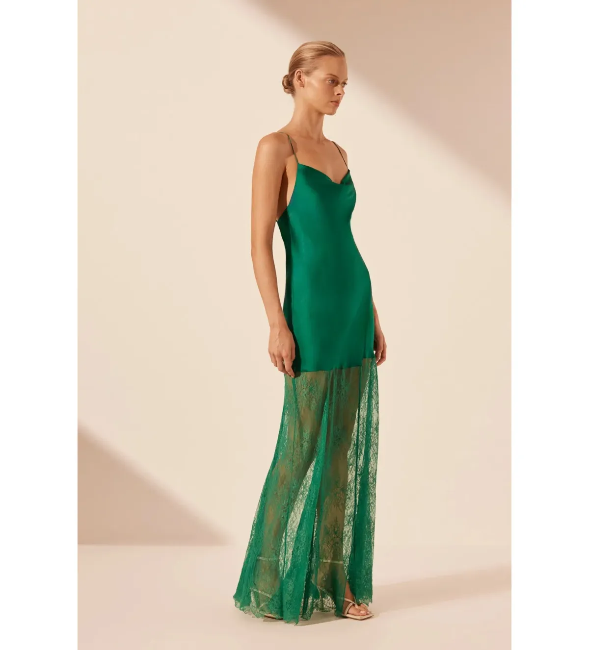 Shona Joy Elle Silk Lace Cowl Maxi Dress in Emerald Green Size 8 - Image 2
