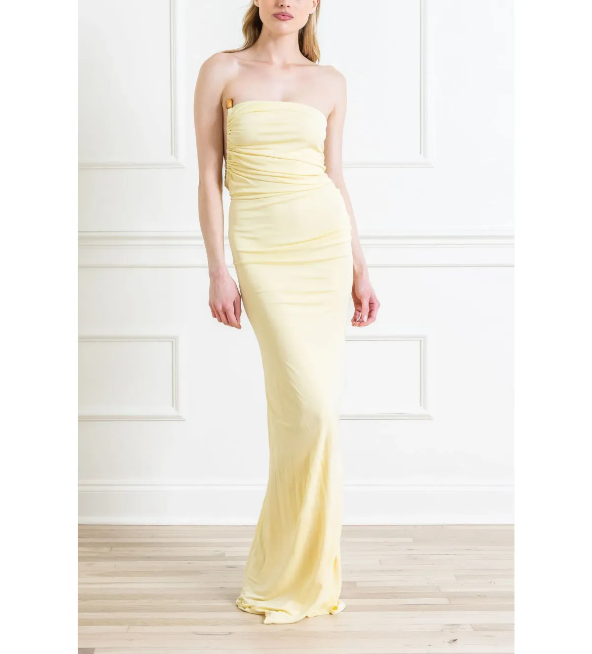 Christopher Esber Odessa Arced Side Strapless Gown Yellow Size AU 6 - Image 1