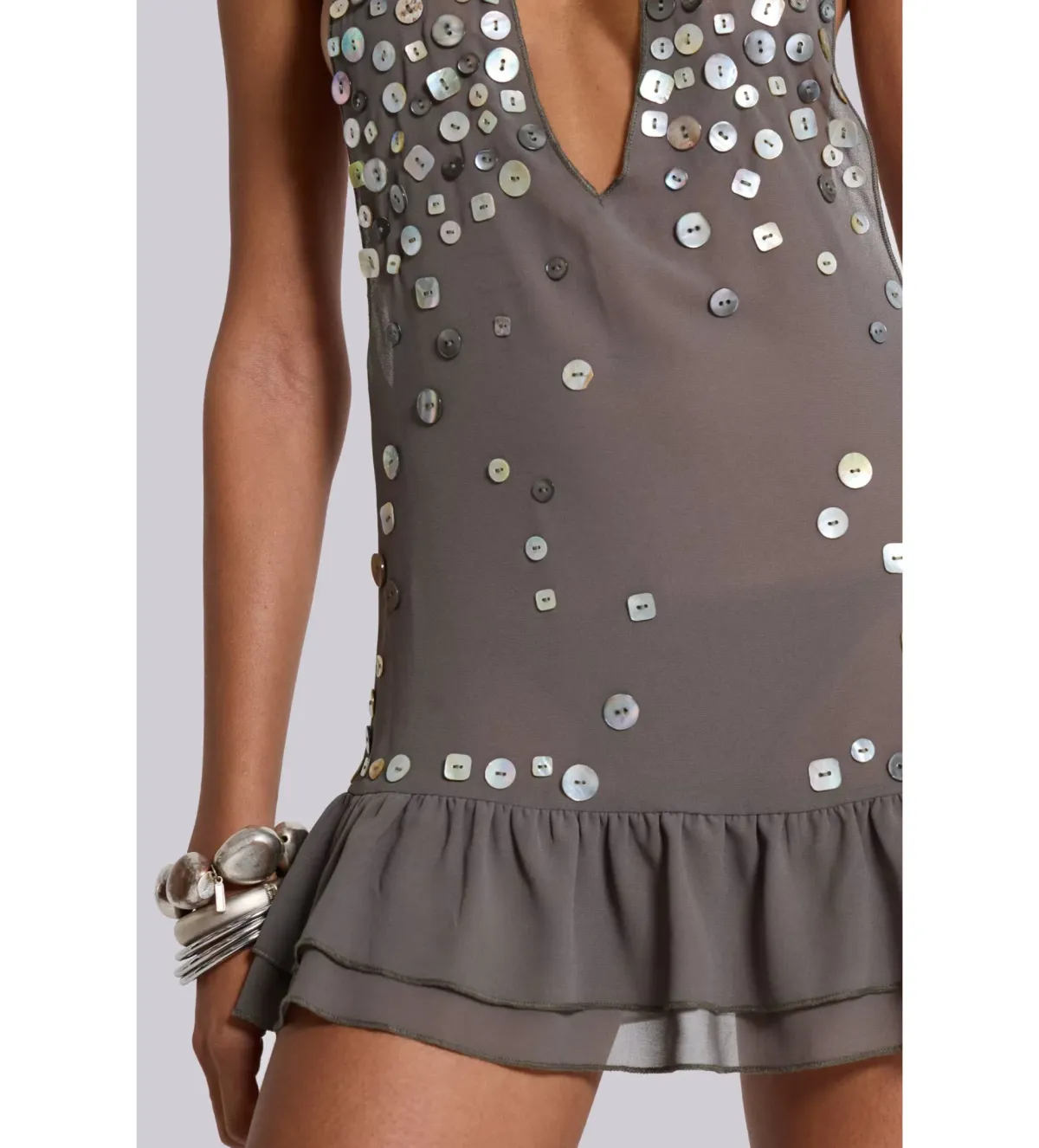 Jaded London Button Me Up Mini Dress Grey Size S/AU 8 - Image 4