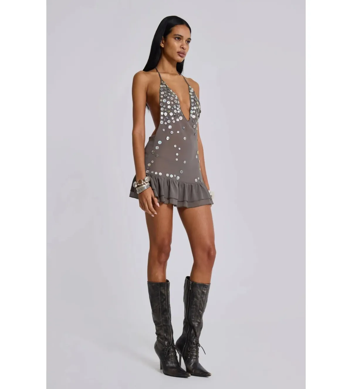 Jaded London Button Me Up Mini Dress Grey Size S/AU 8 - Image 1