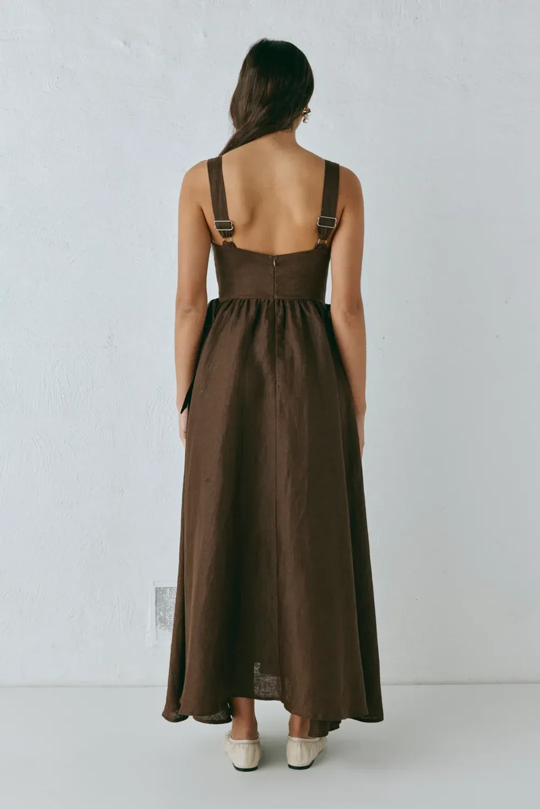 Vrg Grl Daphne Linen Midi Dress Chocolate Size 10-12 for rent on The Volte - main image