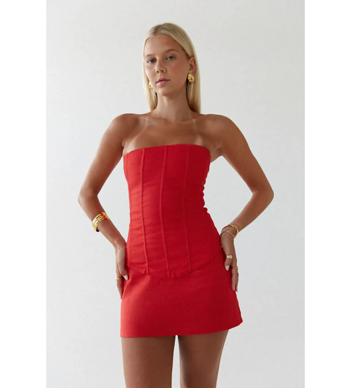 HNTR The Label Aurora Corset and Aura Mini Skirt Set in Red Size S / AU 8 - Image 3