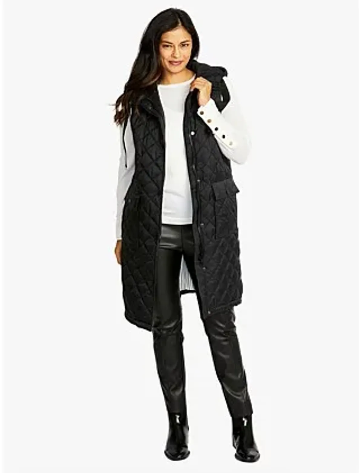 Ping Pong Kit Side Button Hooded Long Puffer Vest Black Size 18 for rent on The Volte - main image