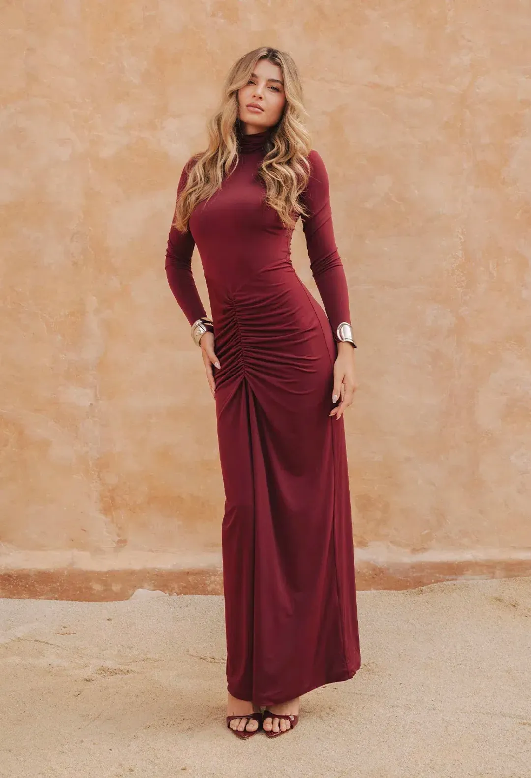 Bianca & Bridgett Layla Midi Dress Bordeaux Size AU 8 for rent on The Volte - main image