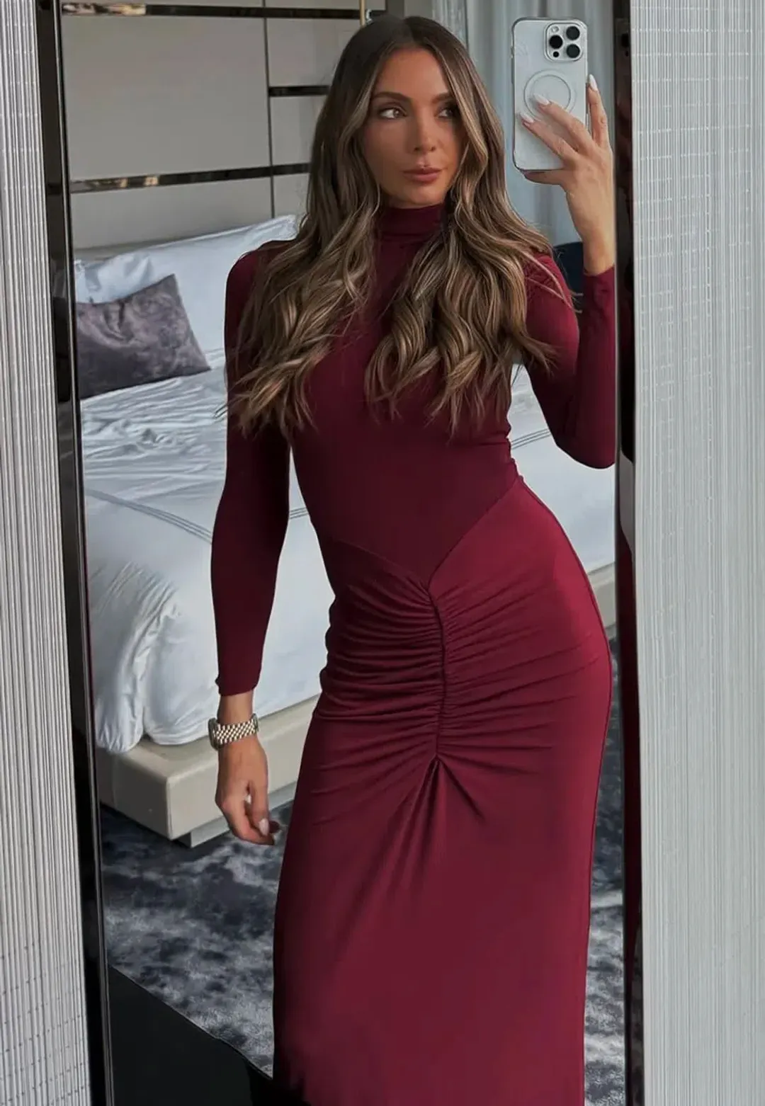 Bianca & Bridgett Layla Midi Dress Bordeaux Size AU 8 for rent on The Volte - main image