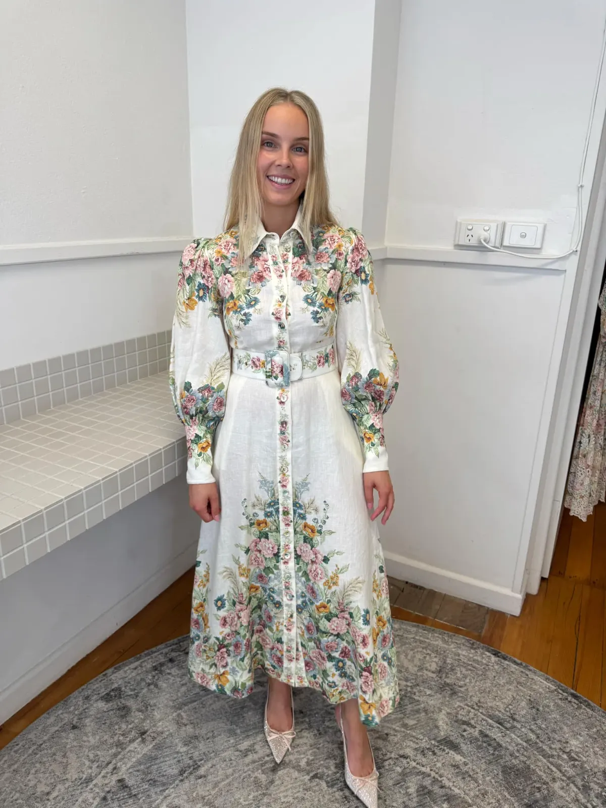 Zimmermann Wavelength Bell Sleeve Midi Dress - Image 1