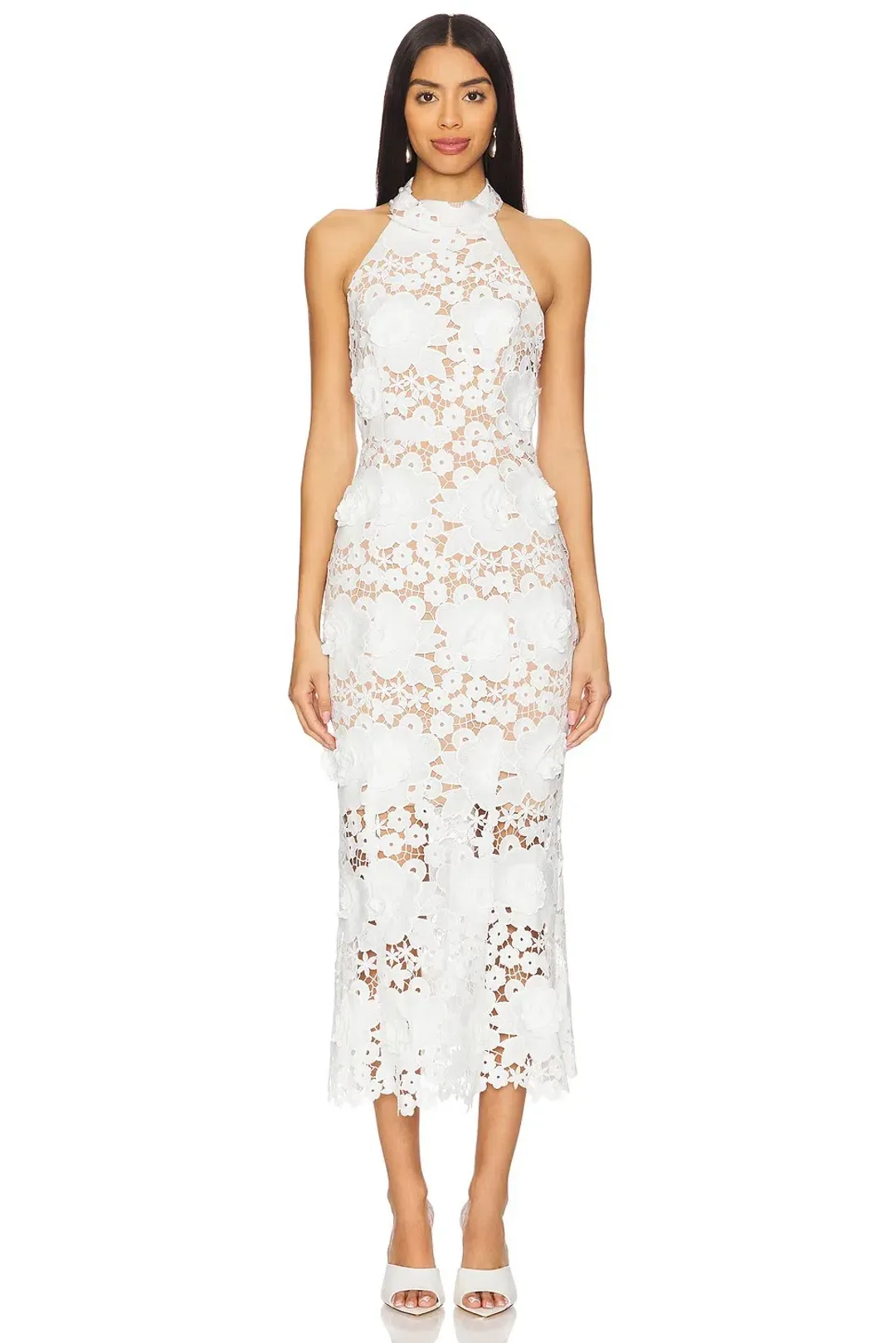 Elliatt Daffodil Lace Halter Midi Dress White Size M / AU 12 for rent on The Volte - main image