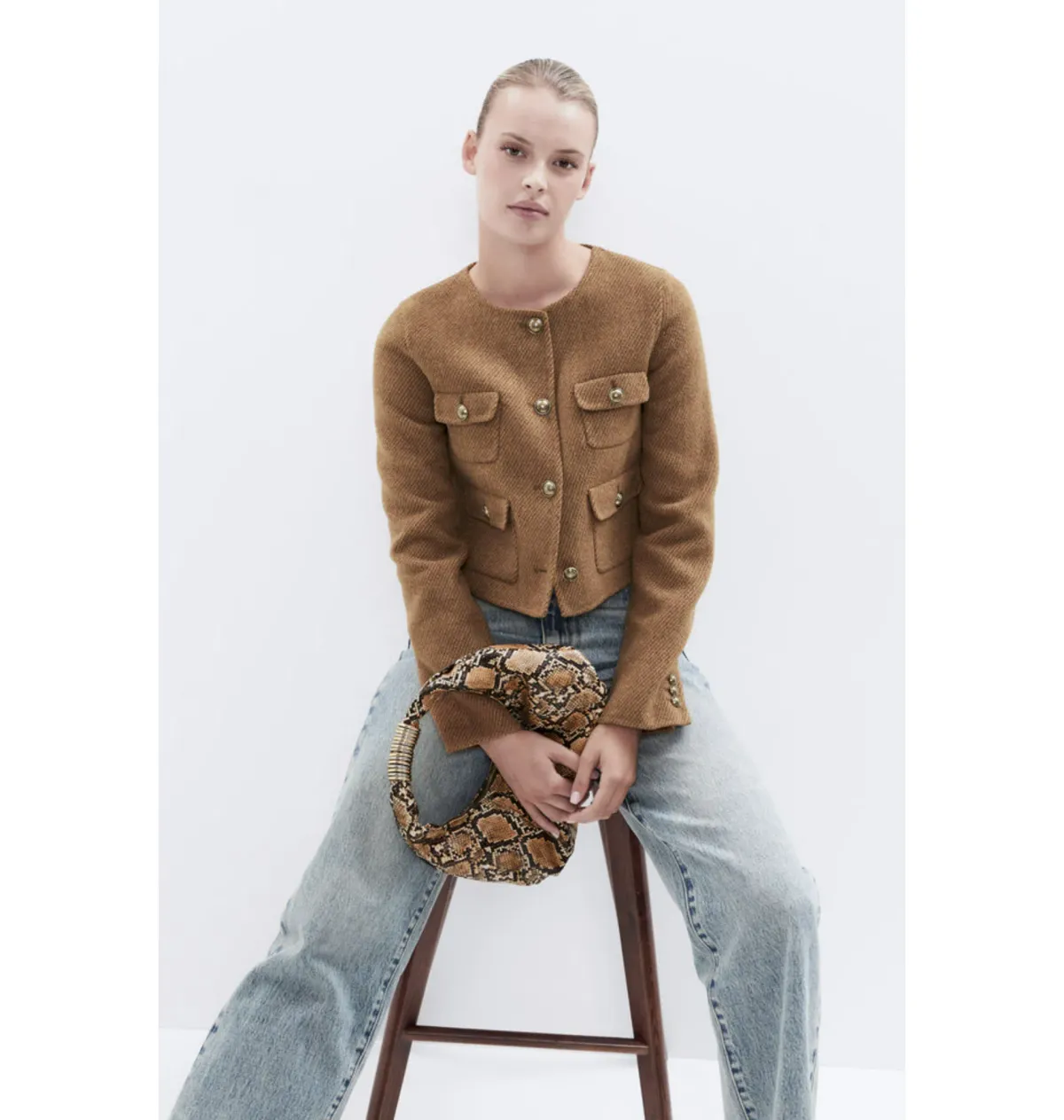 Unison Cropped Jacket Camel Size AU 8 - Image 2