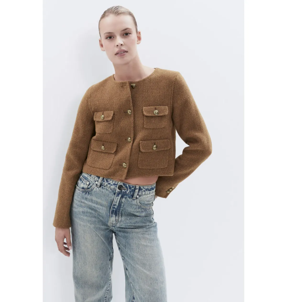 Unison Cropped Jacket Camel Size AU 8 - Image 1