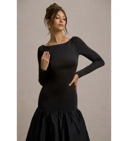 Club L London Perpetua Drop-Waist Midi Dress with Volume Skirt Black Size AU 10 for rent on The Volte - image 5