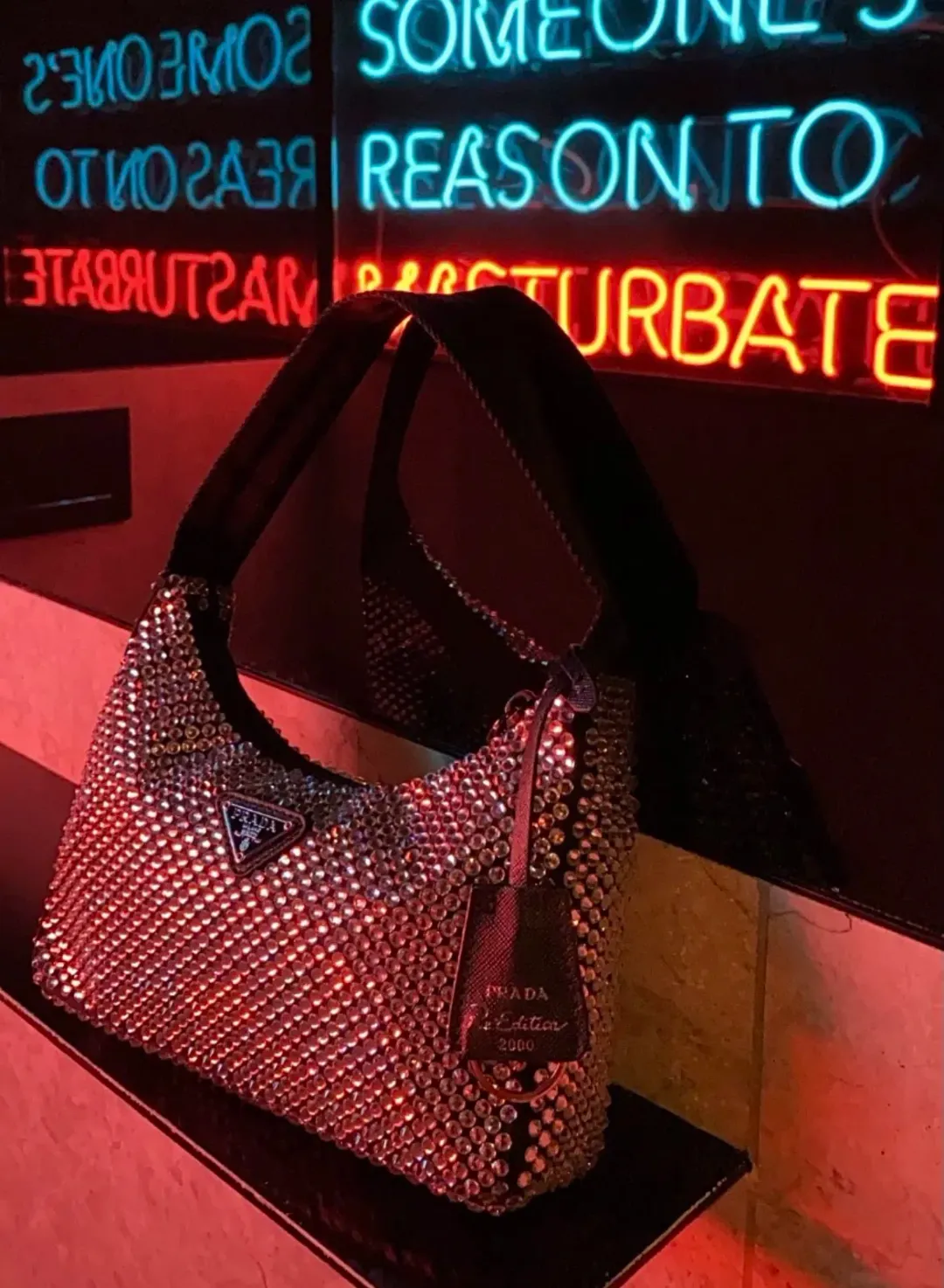 Prada Reedition Crystal Studded Black Bag for rent on The Volte - main image