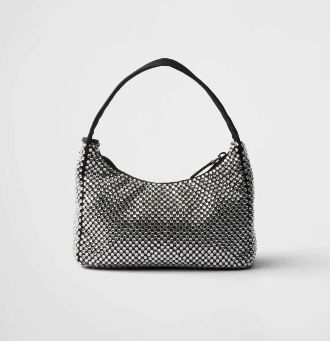 Prada Reedition Crystal Studded Black Bag for rent on The Volte - main image