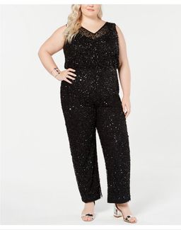 Adrianna Papell Sequin jumpsuit Black size 18 for rent on The Volte - image 1