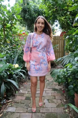 Zimmermann Postcard Mini Dress Swirl Floral Coral Print Size 0 / Au 8 for rent on The Volte - image 3